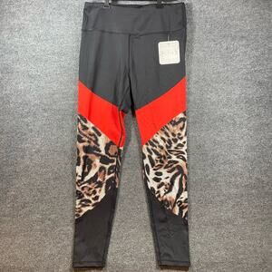 Yelete Active Leggings Women's Large Black/Red Animal Print Activewear Gym
